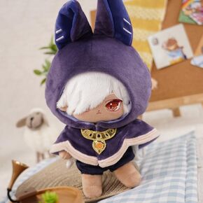 Kira Kira Genshin Cyno Plushie مع مجموعة واحدة من الملابس 20 سم/7.8 '' لعبة الأنيمي الشكل الناعم المحشو Genshin Impact Cyno Up Plush Doll Cosplay Collection (Purple)
