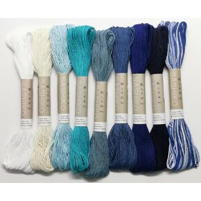Olympus Sashiko Thread 20m(21.8yds) Bundles 100% Cotton (White and Blue 9Colors), OS-20M