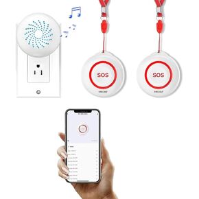 Singcall Caregiver Pager Panger Button Button زر التنبيه الطبي زر الطوارئ لكبار السن جرس الإنذار SOS لكبار السن Tuya Smart Pager اللاسلكي (WiFi 2.4 جيجا هرتز فقط)