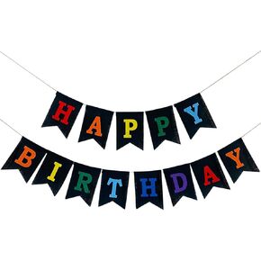 Colorful Happy Birthday Banner, Pre-strung Burlap Rainbow Happy Birthday Sign - Multi Color Reusable Birthday Party Decorations for Kids Boys Girls