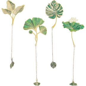 4Pcs Metal Bookmarks with Chain, Beautiful Plant Leaf Bookmark Cute Bookmarks for Book Fans Book Lovers Writers Readers