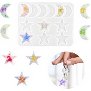 Constellation Keychain Molds Moon Star Keychain Silicone Mold Zodiac Pendant Molds with Hole Keychain Resin Mold Epoxy Resin Casting Mould for DIY Necklace Pendant Jewelry Making (Moon Star)