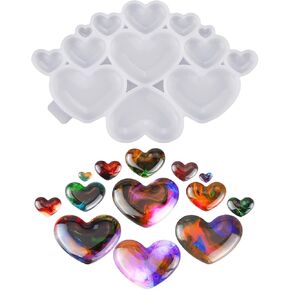 Silicone Mold with 13 Cavities in The Shape of Hearts, for Making Keychains Using epoxy Resin