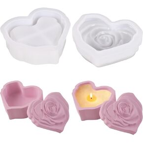 2pcs/Set Heart Jar Resin Mold with Rose Lid Flower Shape Box Silicone Mould Candle Holder Mold DIY Jewelry Storage Case Mold Heart Home Decor Epoxy Resin Crafts Casting Mould