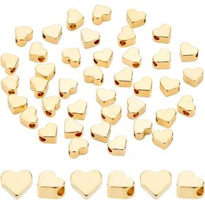 PH PandaHall 24K Gold Plated Heart Beads,40pcs Brass Spacer Beads Metal Heart Charm Beads for DIY Necklace Bracelet Earring Craft Valentine Mother's Day Thanksgiving Wedding Jewelry Making