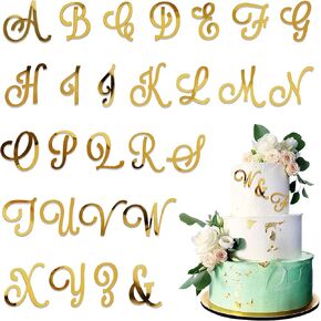 أكريليك أبجدية كعكة Topper DIY اسم الكب كيك القبعات مع خطاب A-Z لزخارف كعكة الزفاف المخصصة استحمام الطفل لوازم عيد ميلاد سعيد (Style1 ، Gold Acture)