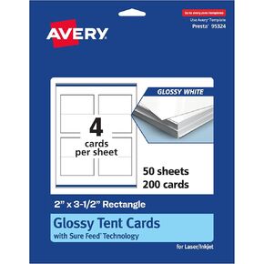 Avery Printable Rectangle Tent Cards with Sure Feed Technology, 2" x 3.5", Glossy White Cardstock, Print-to-the-Edge, Laser/Inkjet, 40 Total, Great for Table Talkers, Promotional Signs, and More