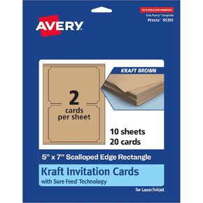 بطاقات مستطيل Avery القابلة للطباعة مع حواف اسردادية مع تقنية التغذية المؤكدة ، 5 "× 7" ، Kraft Brown Cardstock ، Laser/Inkjet ، 20 Total ، رائع لبطاقات الدعوة وشكر البطاقات