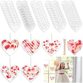 Tenceur 100 Pcs Valentine's Day Suncatcher Paper Crafts DIY Heart Shaped Paper Suncatcher Sunday School Crafts Valentine Day Gifts for Kids