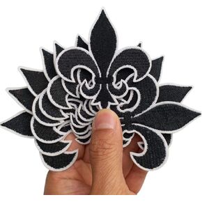 2.6"x3" 12pcs Black Fleur De Lis Patch Iron On Embroidered Patches Appliques Machine Embroidery Needlecraft Clothes Accessory Sewing DIY