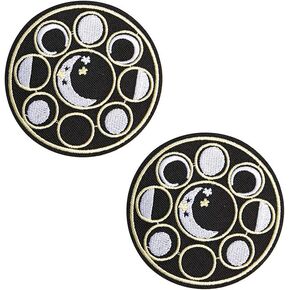 Acxico 2Pcs Moon Phase Lunar Patch Iron-On/Sew-On Embroidered Motif Astrology Occult Wicca