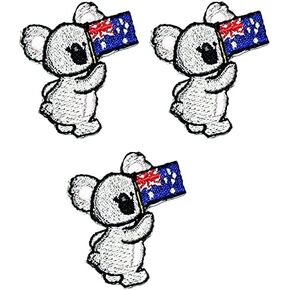 مجموعة رقعة Umama من 3 Mini Pretty Koala Bear with Australia Flag Cartoon Servidered Iron on Sticker Craft Fabric Accessory Sucked Sucked Polo T-Shirt Bag Close ، Mix Color ، 1.5x1.3 Inch