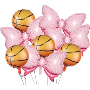 8pack بين الجنسين البالونات الحفلات ، 4pcs pink bow phoil balloons 4pcs بالون كرة السلة رقائق للرميات أو أقواس وردية بين الجنسين مستلزمات الحفلات