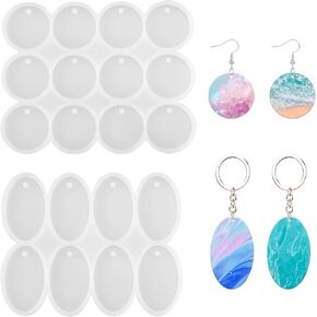 2pcs Silicone Template, Shiny Flat Oval Circle Silicone Stencil with Hole Different Size Pendant Earring Mold Pet Tag Key Chain Stencil for DIY