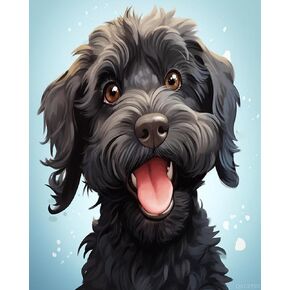 QACEYID Paint by Number for Adults Beginners, Cartoon Black Labradoodle Dog, DIY Oil Painting Kits for Home Wall Art Decor, 40x50cm, Without Frame