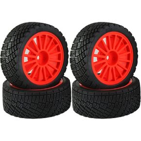 1/10 RC On Road Tires and Plastic Wheels Rim 12mm Hex OD 67mm Touring Street Tyres for 1:10 Scale Rally Racing Car Tamiya TT01 TT02 XV01 A959 PTG2 HPI KYOSHO HSP PTG2 Traxxas 4PCS (Red)