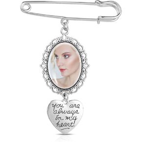 Wedding Bouquet Photo Charm Lacy Frame Charm DIY Pin Brooch Making Kit Single Oval Glass Cabochons Picture Frame with Heart Pendant for Wedding Memory Funeral