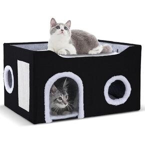Cat House for Indoor Cats – Foldable Cat Cave & Covered Cat Bed, Cozy Hideaway for Small Pets and Large Cats (23.6"x16"x12.8"),Grey