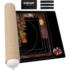 Lavievert Jigsaw Puzzle Mat Roll ، حصيرة لفة ألغاز النيوبرين على الوجهين ، حارس مرمى لوحات محمولة مع حارس حارس مرمى مع خط مساعد وحقيبة لتخزين ما يصل إلى 1500 قطعة - أسود وخاكي