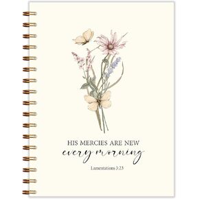 Christian Floral Spiral Notebooks 5.5x8.3, His Mercies are New Every Morning Bible Journaling, Religious Prayer Journal for Woman, Church Notes Journal, Christian Notebook for Women