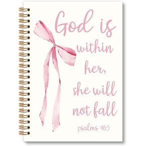 Pink Bow Bible Notebook Journal, Coquette Spiral Notebook, Christian Gifts for Women Girls, Preppy Christian Not Fall Notebooks Gifts for Girls Women, Preppy School Office Supplies, 6x8.2In