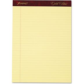 Ampad 20032 Gold Fibre Writing Pads, Legal/Wide, 8 1/2 x 11 3/4, Canary, 50 Sheets, 4/Pack