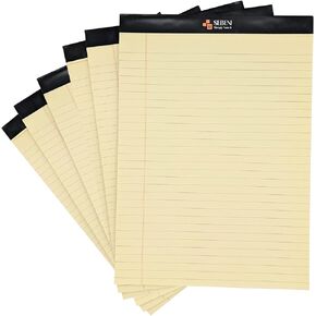Legal Pads 8.5 x 11, Wide Ruled Lined Paper, Pack of 6 Writing Pads 8.5 x 11, Perforated and Ruled on Both Sides, Light Canary, 50 Sheets per Notepad