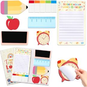 ABTOLS Teacher Sticky Notes Set, Blackboard Self-Stick Note Pads, Apple Pencil Shape Page Flags Sticky Index Tabs Teacher Appreciation Gift Writing Memo Pads School Office Supplies,White