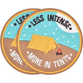 2pcs Less Intense, More in Tents Embroidered Iron on Patches for Clothing, Sew on/Iron on Patches for Clothing, T-Shirts, Jackets, Backpacks, Jeans, Hats, Clothes Decorations