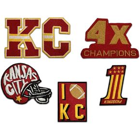 Kansas City American Football Assorized Iron-On Patch مجموعة من 6 بقع للسترات والقبعات وحقائب الظهر والملابس والقمصان