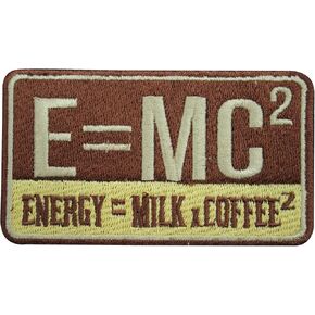 E = MC2 طاقة قهوة الحليب ، تصحيح محبي القهوة ، رقعة الفكاهة غير التقليدية ، التصحيح ، الحديد المطرز على شارة التصحيح للملابس ، إلخ 9x5 سم