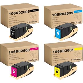 Phaser 7100 106R02605 106R02599 106R02600 106R02601 High Capacity Toner Cartridge Set Replacement for Xerox 106R02605 Black 106R02599 106R02600 106R02601 for Phaser 7100 7100DN 7100N Printer (4-Pack)