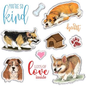 Greeting Words Dogs Background Stamps and Dies for Card Making, Pet Corgi Bulldog Words Cutting Die and Clear Stamps for Bullet Journal DIY Scrapbook Decoration Handmade Crafts Notebook
