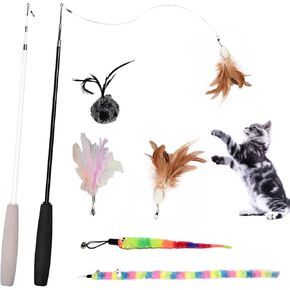 Cat Toys Interactive Cat Wand Toy and Durable Cat Feather Toy; Essential for Indoor Cat Entertainment and Exercise