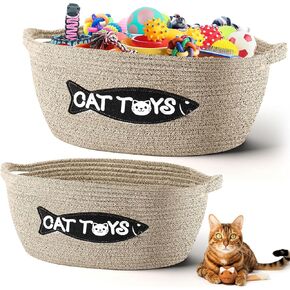 2 PCS Cat Toy Basket Cotton Cotton Rope Toys Storage Storage Cute Bone Patch Design Prate Proof Interactive Hew Toy Colled Salting Association Box Cat Exclists for Living Room