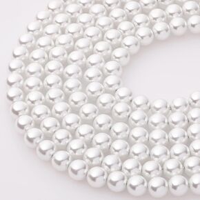 White Pearl Beads, 8mm White Round Glass Loose Pearl Beads with Holes for Bracelet DIY Craft Necklaces Jewelry Making Vase Filler (130pcs)