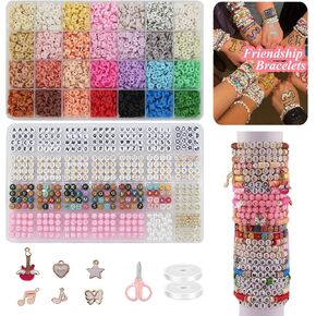 SparkleFab Clay Bead Bracelet Kit Letter Beads Number Beads Friendship Bracelet Making Kit, about 5000 Pcs Clay Beads in 28 Colors, DIY Jewellery Bracelets, Perfect for Crafts and Gifts