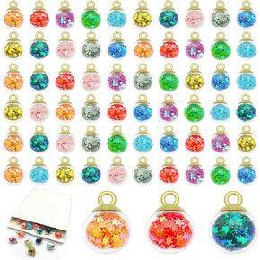 100Pcs Mixed Glass Ball Pendants, 16mm Colorful Crystal Glass Ball with Tiny Shiny Star Rhinestone Beads Pendant for DIY Necklace Bracelet Earring Craft Jewelry Making Supplies(Random Colors)