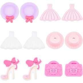 SUNNYCLUE 12PCS 6 Styles Pink Silicone Focal Beads Bulk Silicone Bead Cute Cartoon 3D Dress Hat Loose Spacer Double Sided Beads for Beadable Pens Keychain Making Kit Beading Female Bracelet Craft