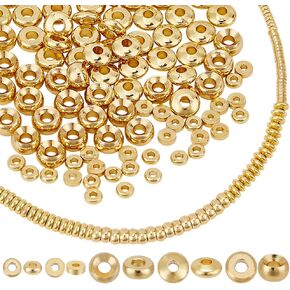 PH Pandahall 200pcs 18k حبات الفواصل الذهبية 5 أنماط من الأنماط المعدنية Heishi Beads مسطحة مستديرة الخرز Disced Disced حبات فضفاضة طويلة الأمد لركوب الأمواج القابلة للتكديس مجوهرات مجوهر
