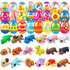 18 PCS Easter Eggs with 3D Print Previped Easter Eggs مع ألعاب داخل حشو بيض عيد الفصح للأطفال Boys Girls Basker Stuffers Party Party Favors Easter Egg Hunt