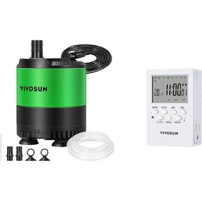 VIVOSUN 210 GPH 10W Submersible Water Pump and 7 Day Programmable Digital Timer with Dual Outlet, 20 On/Off UL Listed Heavy Duty Plug-in Outlet Timer with Countdown Setting, Indoor for Lamp