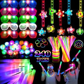 170 PCS Glow in the Dark Party Foods Compo Kids Party Favors ، نظارات LED ، مقاطع شعر توهج ، قوالب نظارات التوهج ، حزمة الحفلات السائبة ، أسوار التوهج ، سوار Glow Spinner