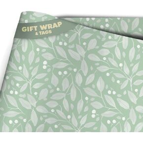 Green Floral Wrapping Paper - 2 Luxury Sheets of Florals Gift Wrap in Greensleeves Design - Pretty Green White Flowers Pattern - Women Birthday Mum Mother's Day Wedding Anniversary Giftwrap