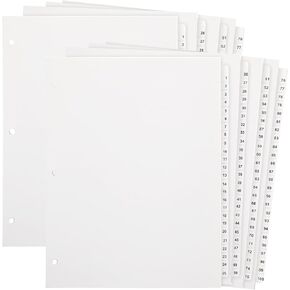 yeaqee 2 sets 1-100 مرقمة علامات التبويب المقسمات لثلاثة رنين الموثق 3 ثقب الحرف الحرف الحجم 8.5 × 11 بوصة علامات تبويب الموثق صفحة أبيض فهرس الفهرس لملفات المكتب مستندات دفتر