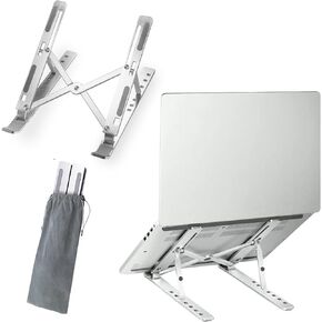 FlexElevate 7-Level Adjustable Laptop Stand, Silver Color, Carbon Steel Ergonomic Riser for Desk, Compatible with 9''-17.3'' Laptops, Portable & Sturdy Holder