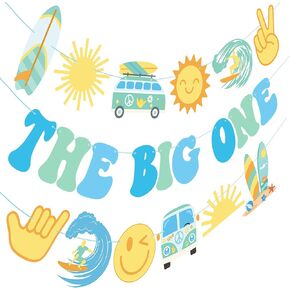 The Big One Retro Surf Banners 3Pcs Hippie Groovy Surf Birthday Decorations Surfing First Party Banners Surfs Theme 1st Birthday Party Supplies for Boho Groovy Baby Shower Decor