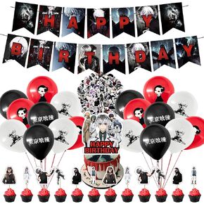 82 PCS Tokyo Ghoul موضوع عيد ميلاد زخارف حفلة ، مجموعة إمدادات للحفلات للأطفال مع إكليل عيد ميلاد سعيد ، 13 قبعات كب كيك ، 50 ملصقًا ، 18 بالونات لزخارف الحفلات