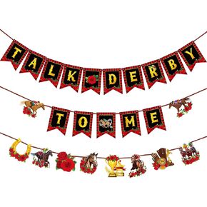 Tiamon 3 PCS Talk derby to Me Banner Decorations Horse Racing Rose Flower Paper Banner for Fireplace Mantle Decor