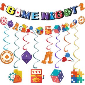 لعبة Game Night Party Decorations عائلة لعبة ليلة شعار في عيد ميلاد شعار تعليق دوامات السقف لافتات للأطفال للبالغين البالغين
